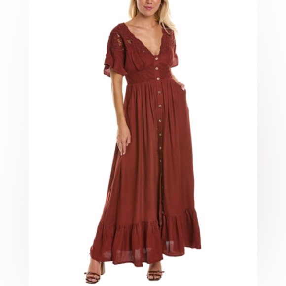 New! Free People x Revolve Colette Embroidered Eyelet Maxi Dress Cinnamon🥀 Small - Picture 9 of 16